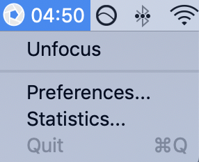 Deactivating Focus by clicking on the menubar icon and selecting Unfocus