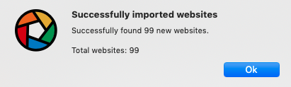 successfully imported websites