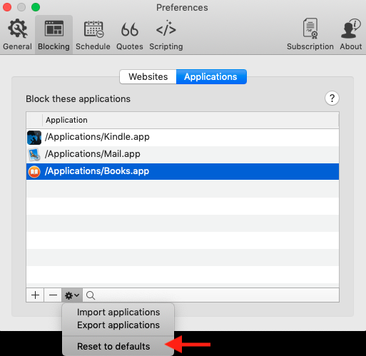 reset to default app blocklist