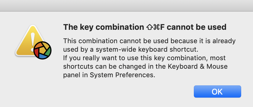 the key combination cannot be used