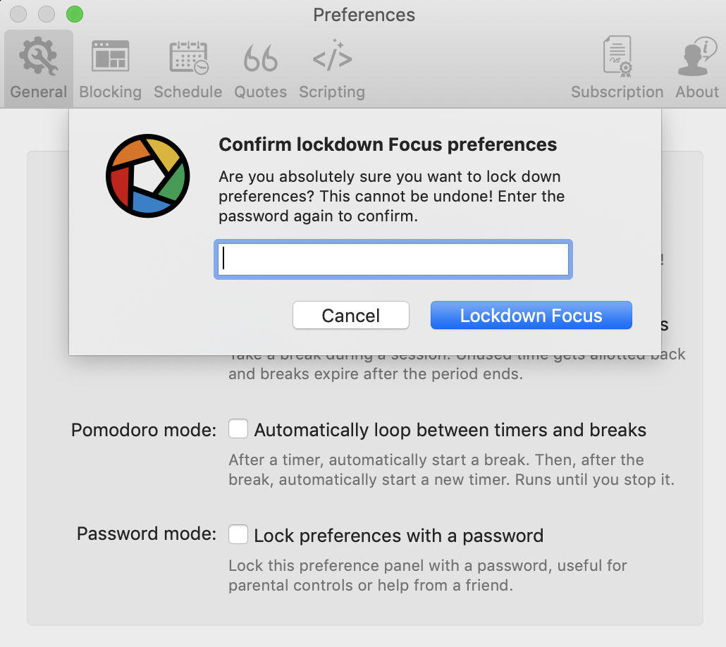 confirm lockdown focus preferences