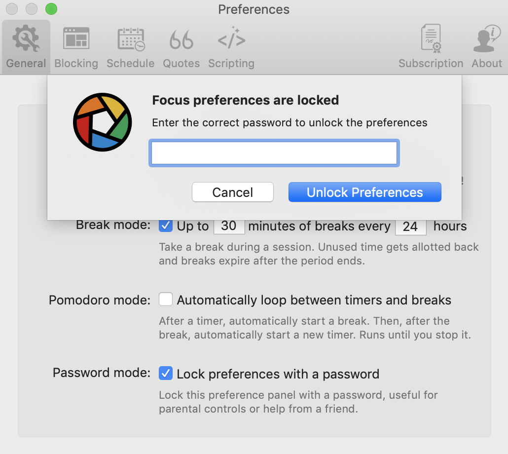 focus preferences are locked