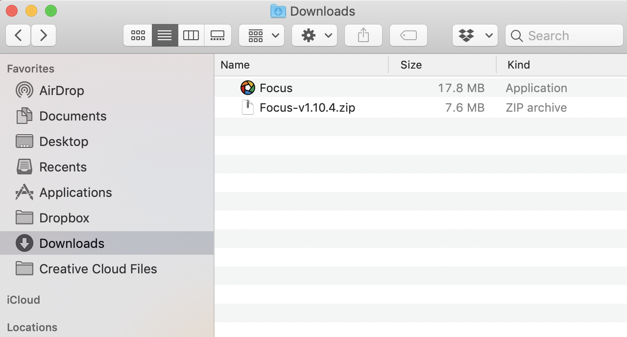 Locate Focus zip file in your ~/Downloads folder and double click it to unzip Focus.app