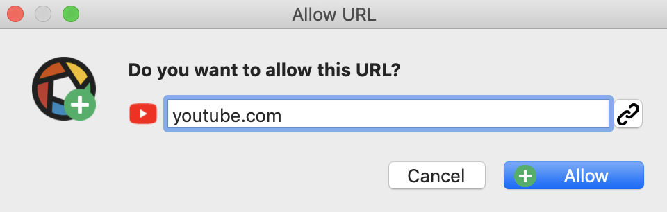 Drag & Drop brings up a dialog where you can customize the block URL, or toggle between blocking that specific URL or the entire domain.