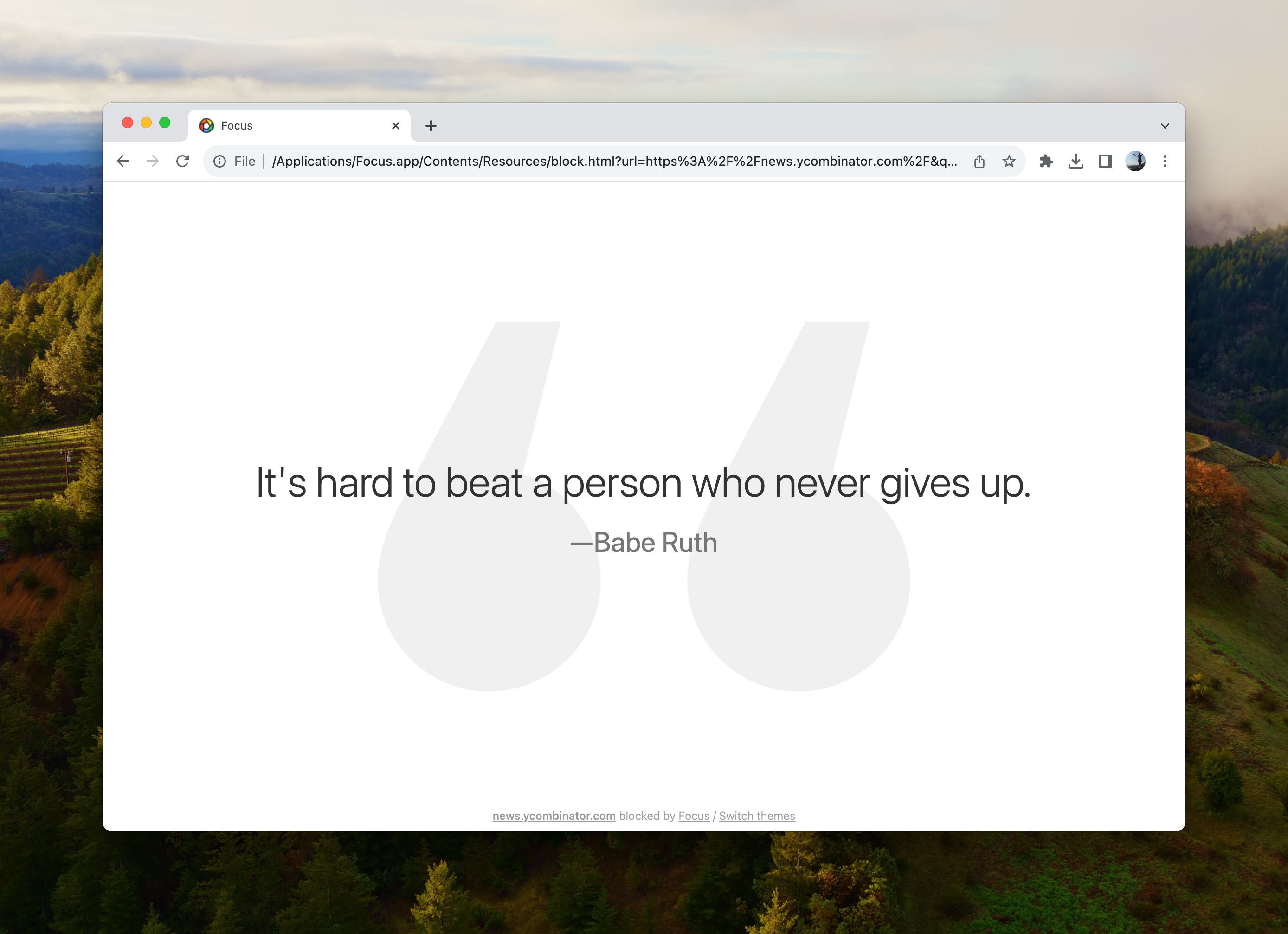 Focus replaces distracting websites with inspirational quotes.
