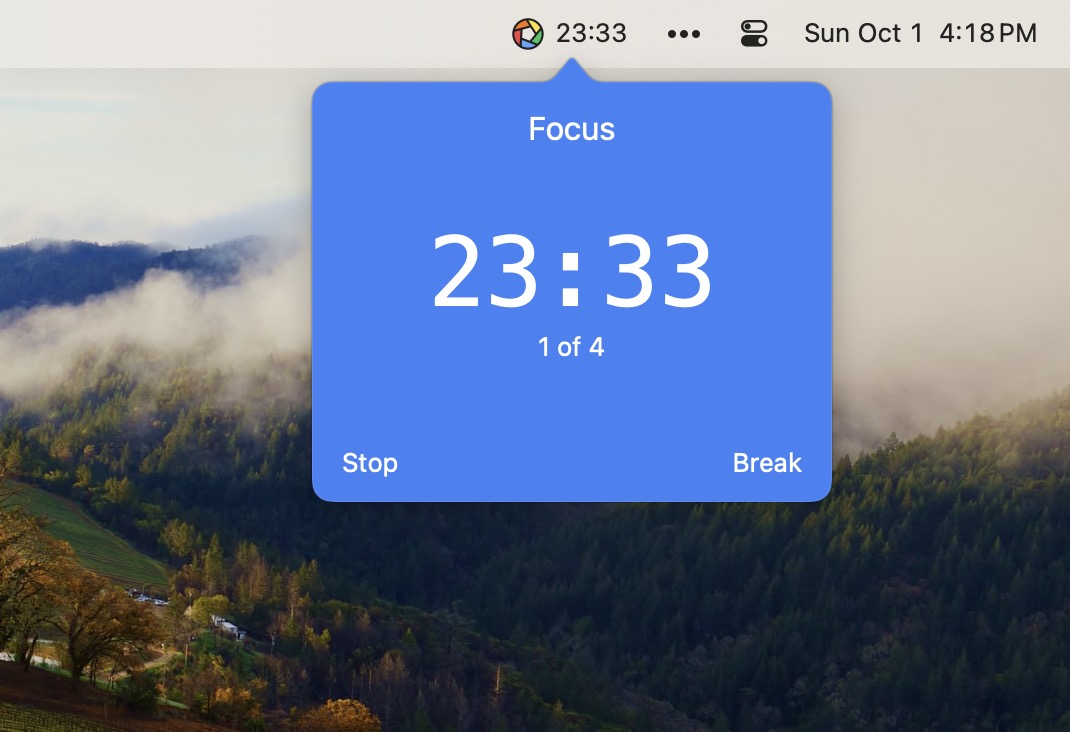 Set up a Pomodoro Timer in Focus to work in productive 25-minute chunks, followed by short breaks. Great for staying focused!