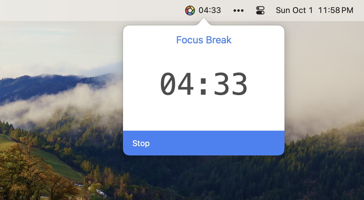 Focus breaks give you time to relax and check out things like websites that are usually blocked.