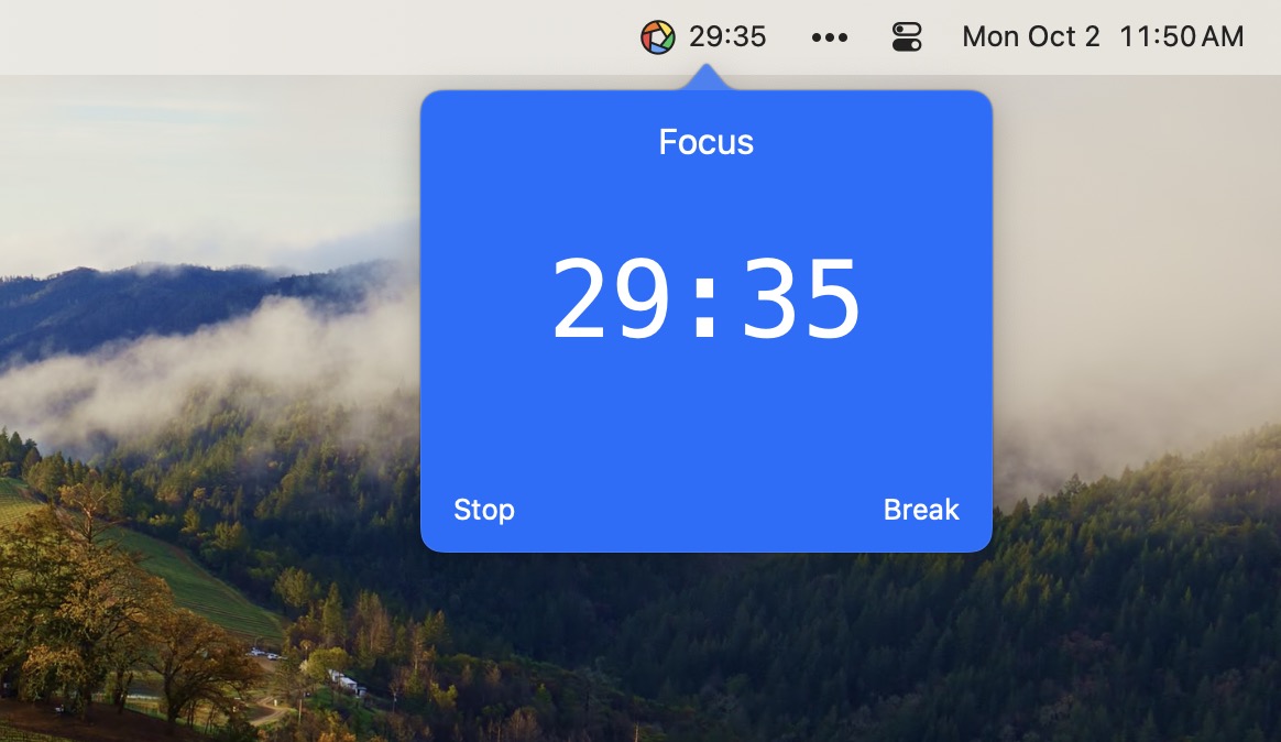 Focus starts timing you automatically when you begin a work session, helping you keep track of your productivity.