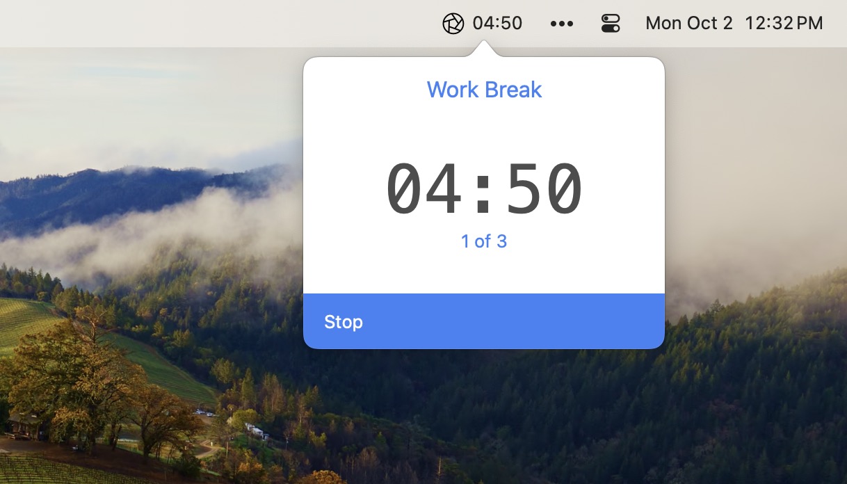 Pomodoro mode schedules your breaks based on a tempo you set.