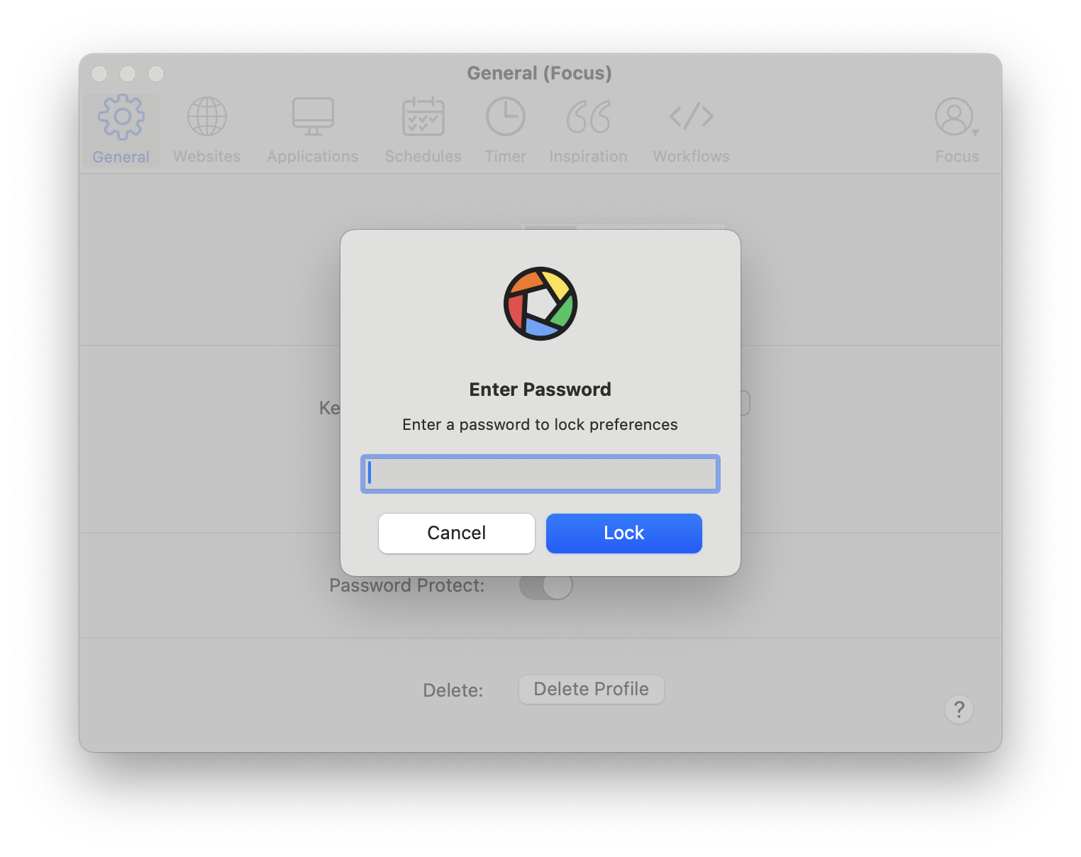 Focus enables you to lock any profile, preventing further changes without the password.