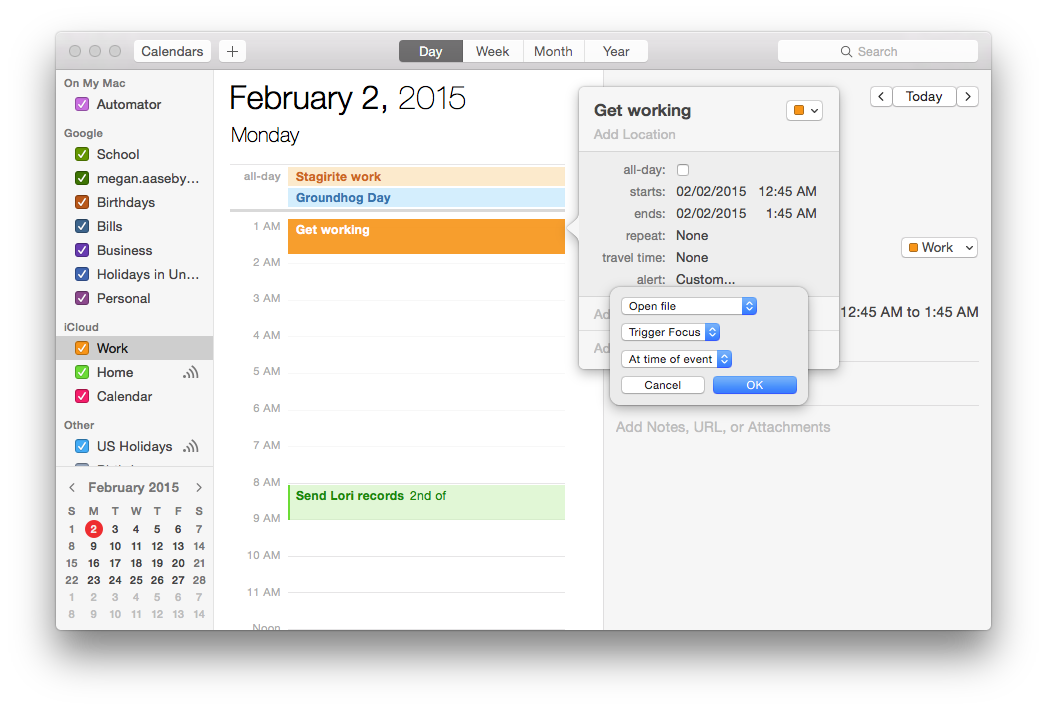 Create custom alert on calendar to invoke Focus scripts